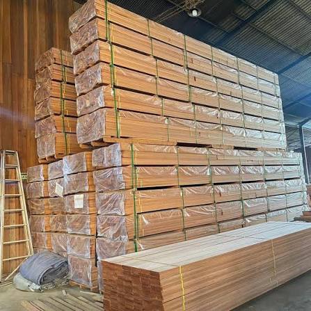Iroko hardwood lumber stacked at the Portugal facility for wholesale export