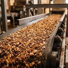 Wood chip conveyor illustrating biomass plant supply chains across Europe